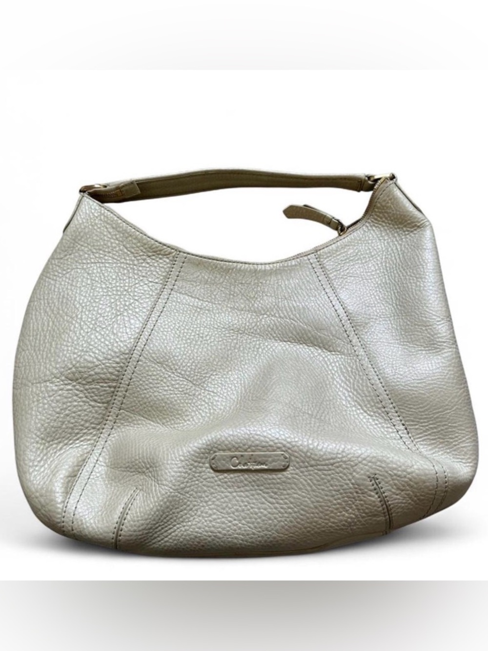 Cole Haan y2k Vintage Ivory/Gold Pebbled Leather Hobo Shoulder Bag